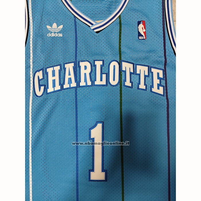 Maglia Charlotte Hornets Muggsy Bogues #1 Throwback Blu